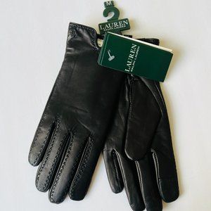 LAUREN RALPH LAUREN Women's Leather & Cashmere Touch Gloves NWT Size M